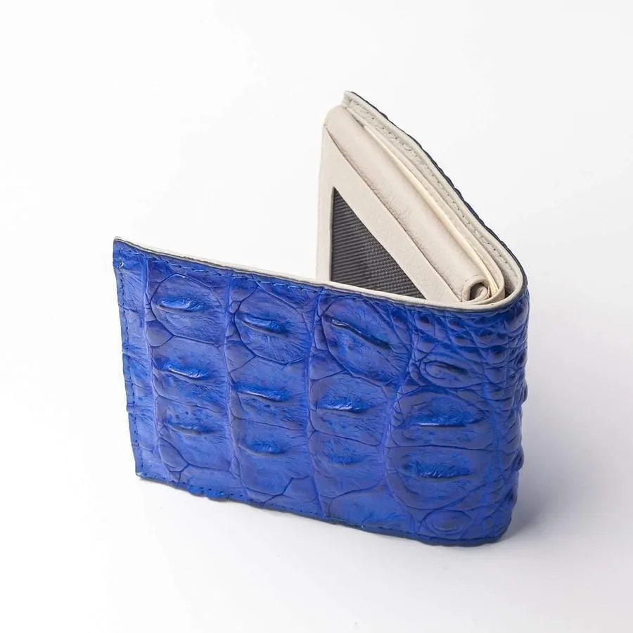 Royal Blue Crocodile Hornback Skin Leather Wallet