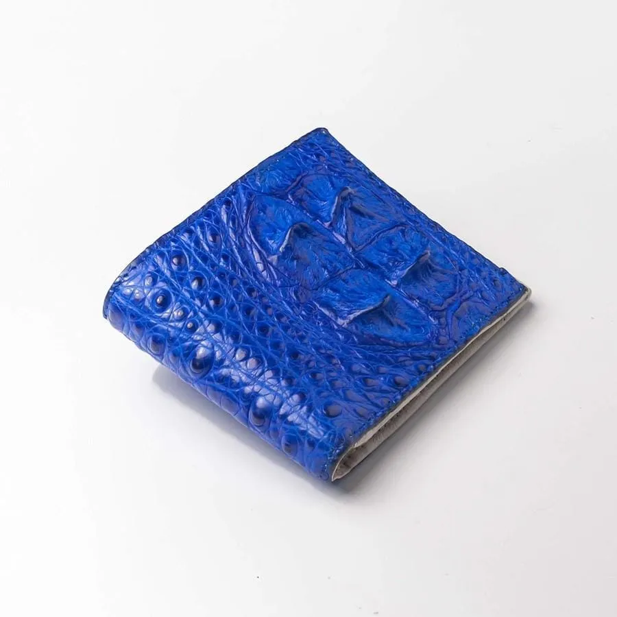 Royal Blue Crocodile Hornback Skin Leather Wallet