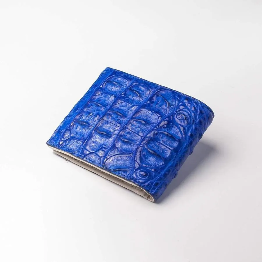 Royal Blue Crocodile Hornback Skin Leather Wallet