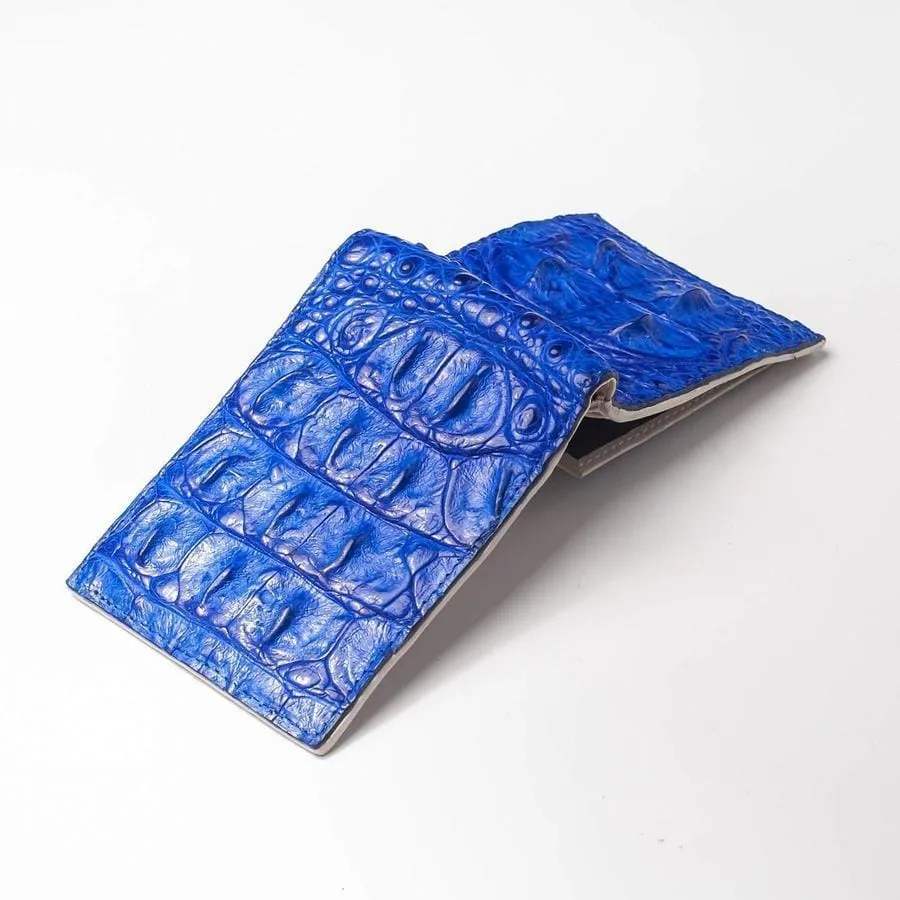 Royal Blue Crocodile Hornback Skin Leather Wallet