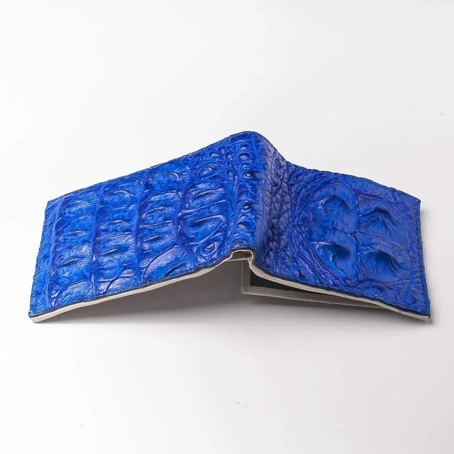 Royal Blue Crocodile Hornback Skin Leather Wallet