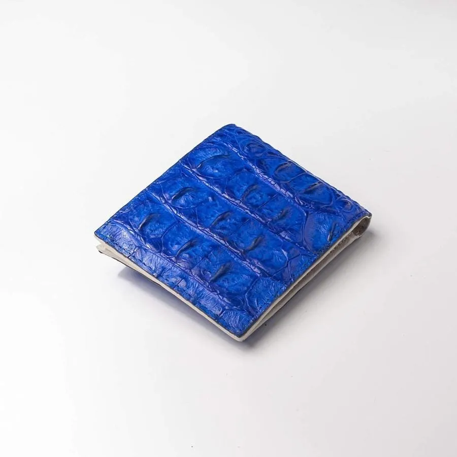 Royal Blue Crocodile Hornback Skin Leather Wallet