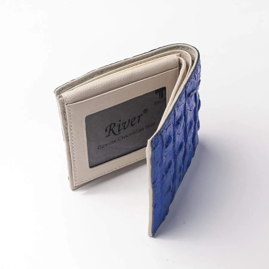 Royal Blue Crocodile Hornback Skin Leather Wallet