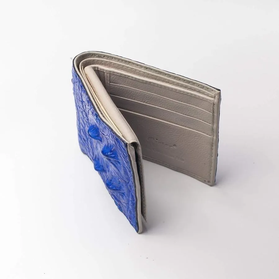 Royal Blue Crocodile Hornback Skin Leather Wallet