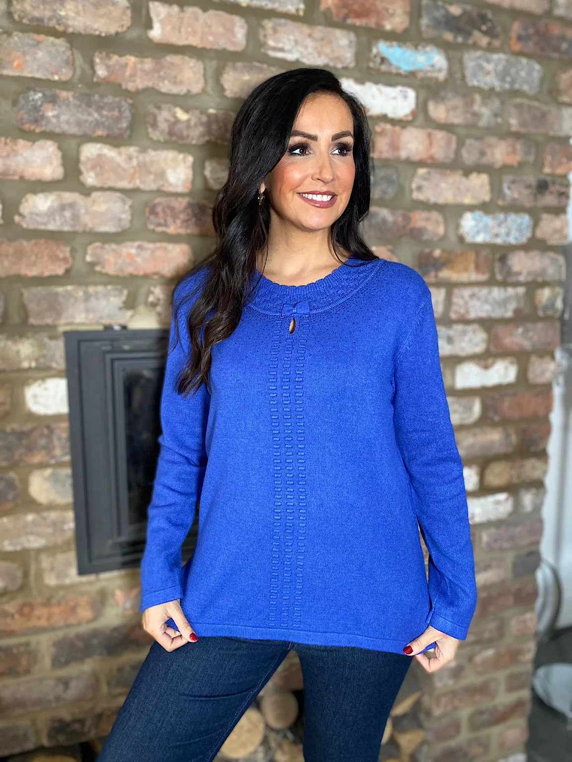 Royal Blue Diamante Detailed Knit Top Clara