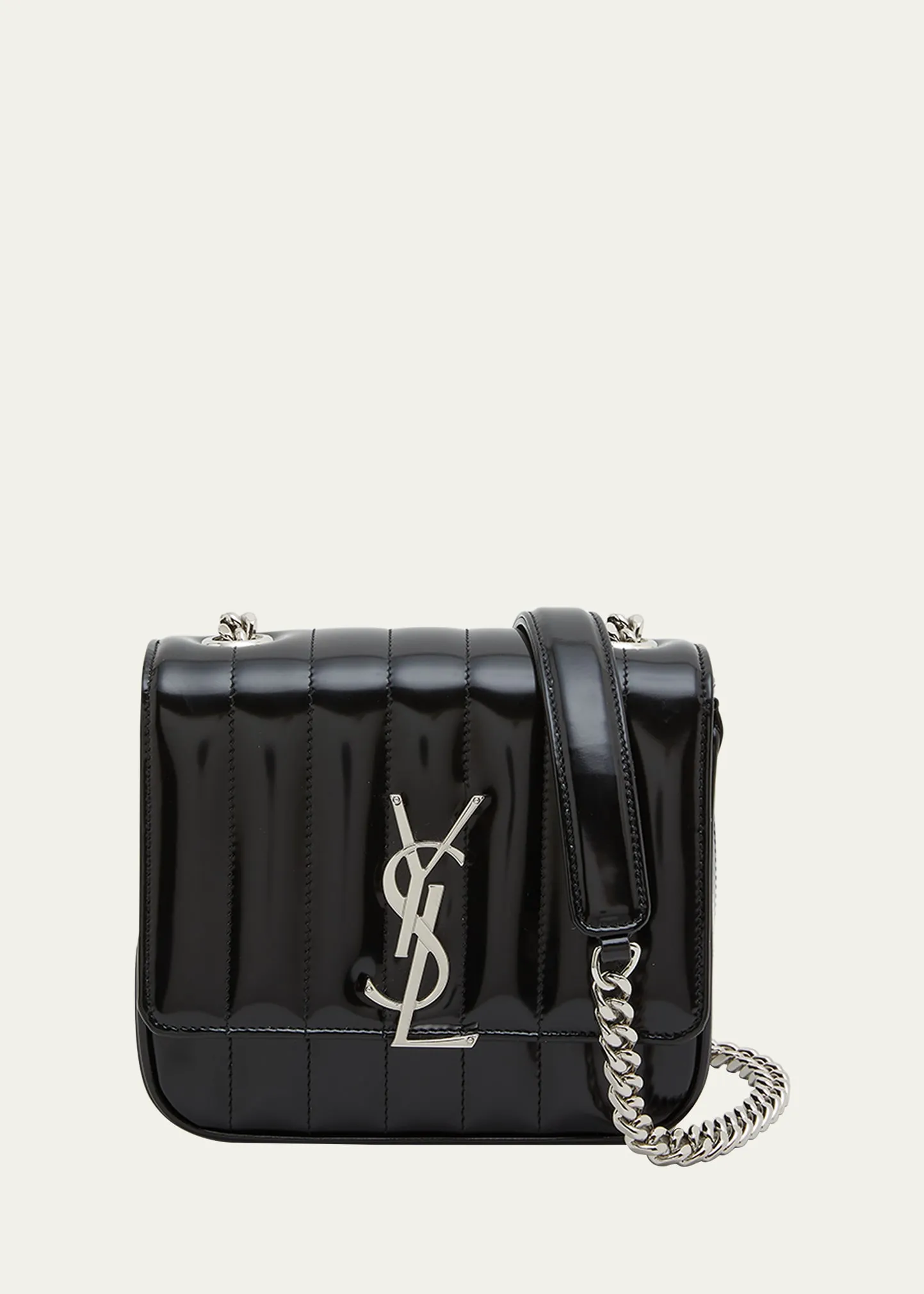 Saint Laurent Vicky Small YSL Crossbody Bag in Quilted Spazzolato Leather