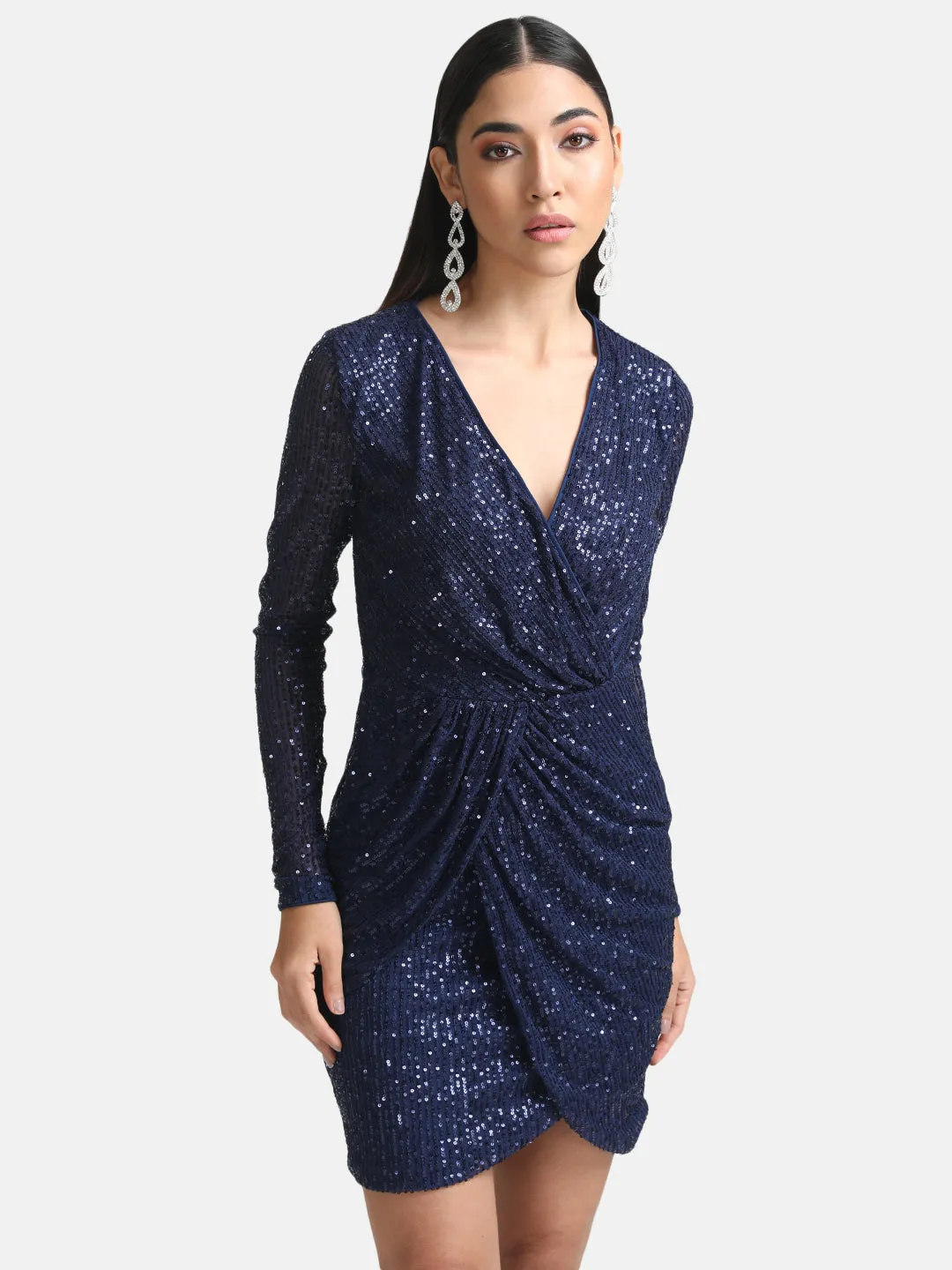 Sequin Wrap Knot Detail Mini Dress