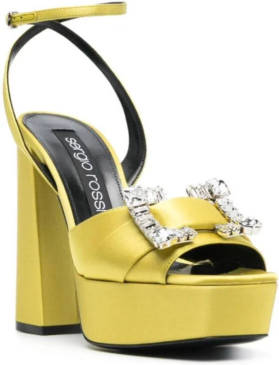 Sergio Rossi 130mm crystal-buckle platform sandals Yellow