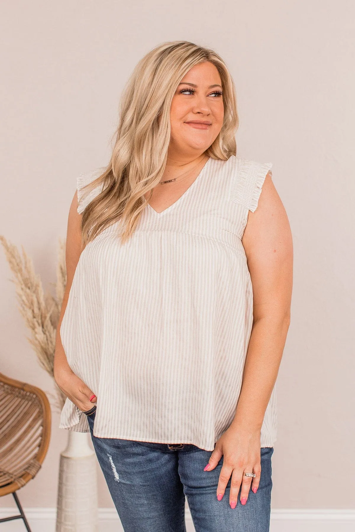 Set My Boundaries Striped Blouse- Taupe