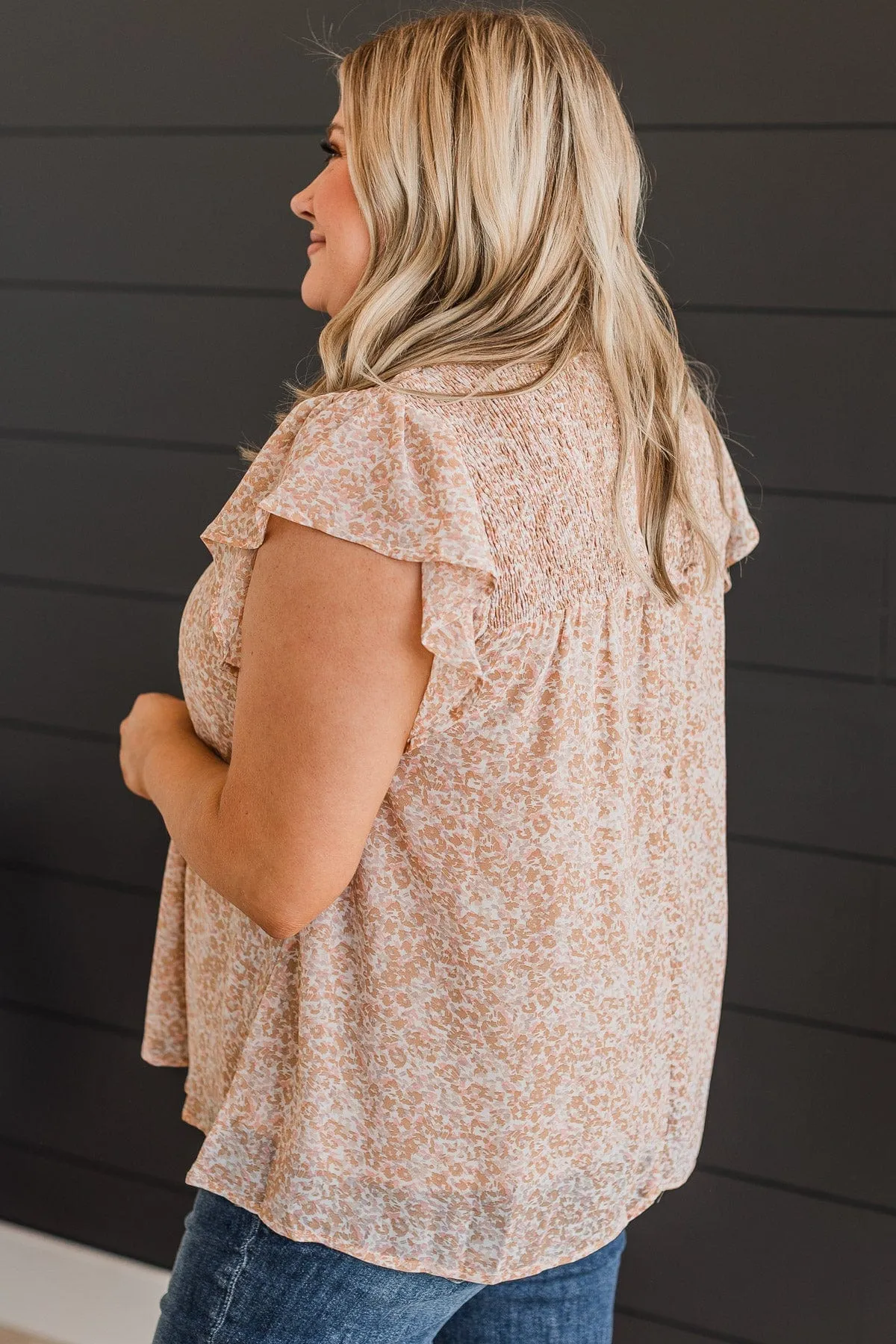 Sign Me Up Smocked Blouse- Caramel & Pink