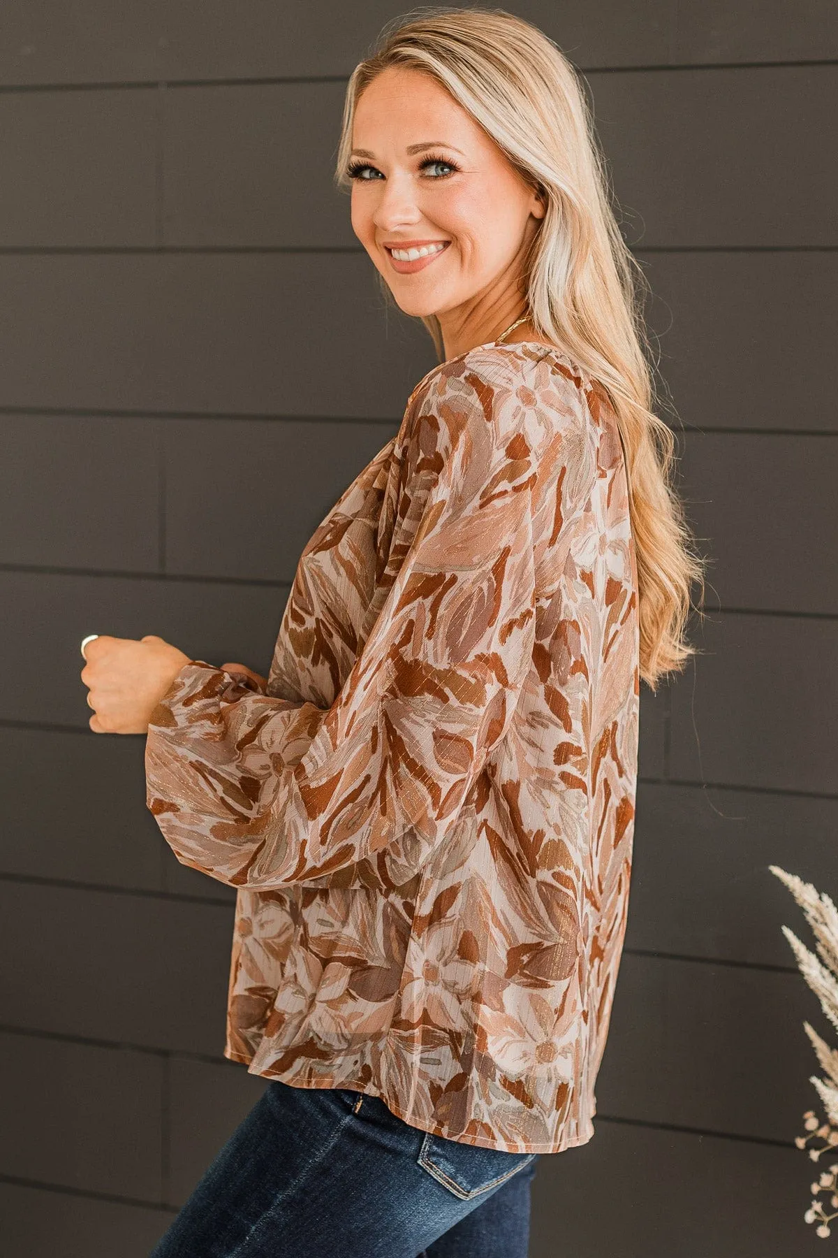 Stay In Love Long Sleeve Blouse- Mocha