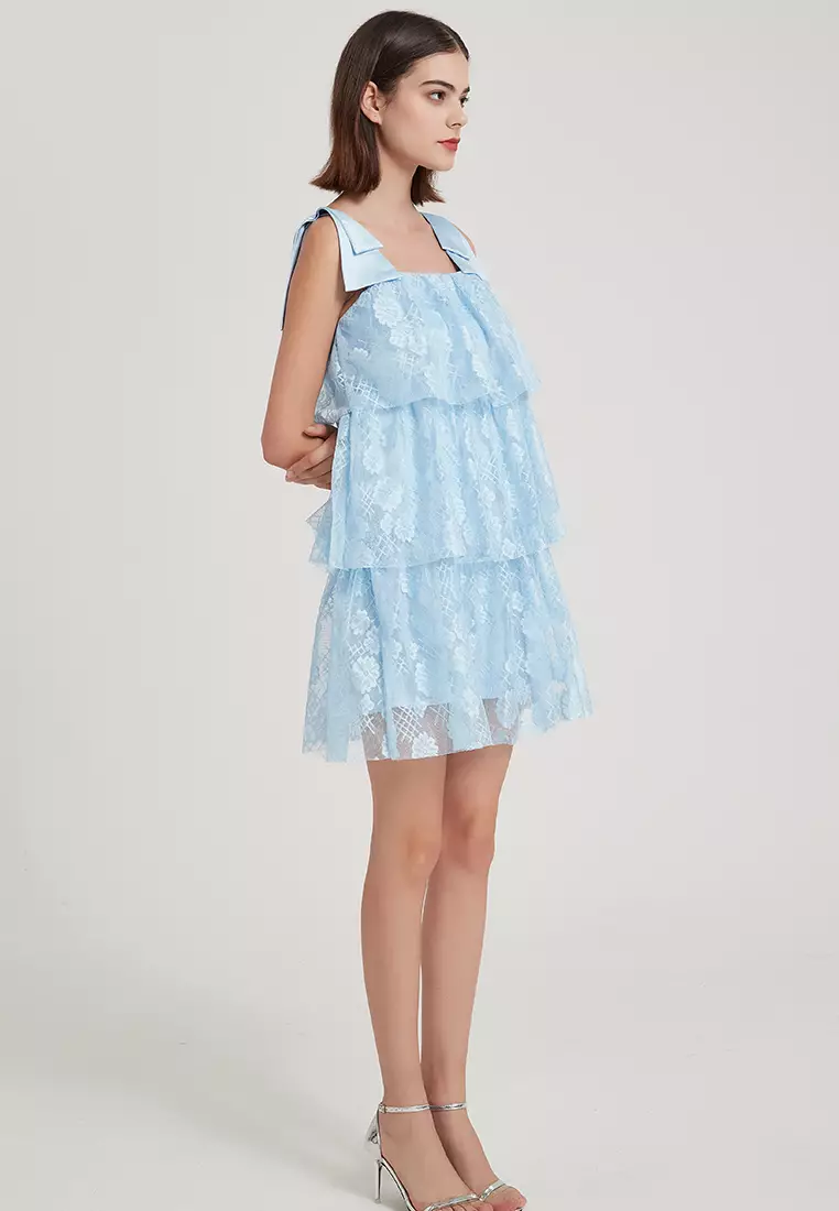 Sunnydaysweety Bow Strap Printed Lace One-Piece Dress B22071905