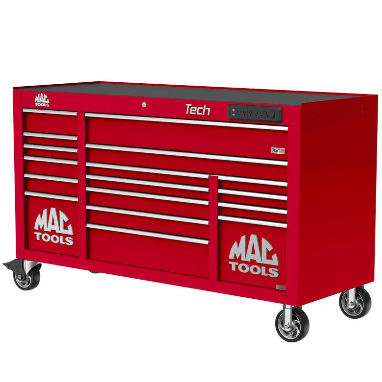 Tech™ Series 16-Drawer Workstation with PowerTech™ Drawer - Firebrick Red - T6725PDP-RD | Mac Tools