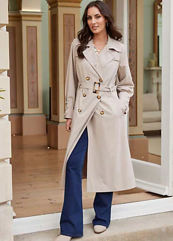 Together Stone Longline Trench Coat | Grattan