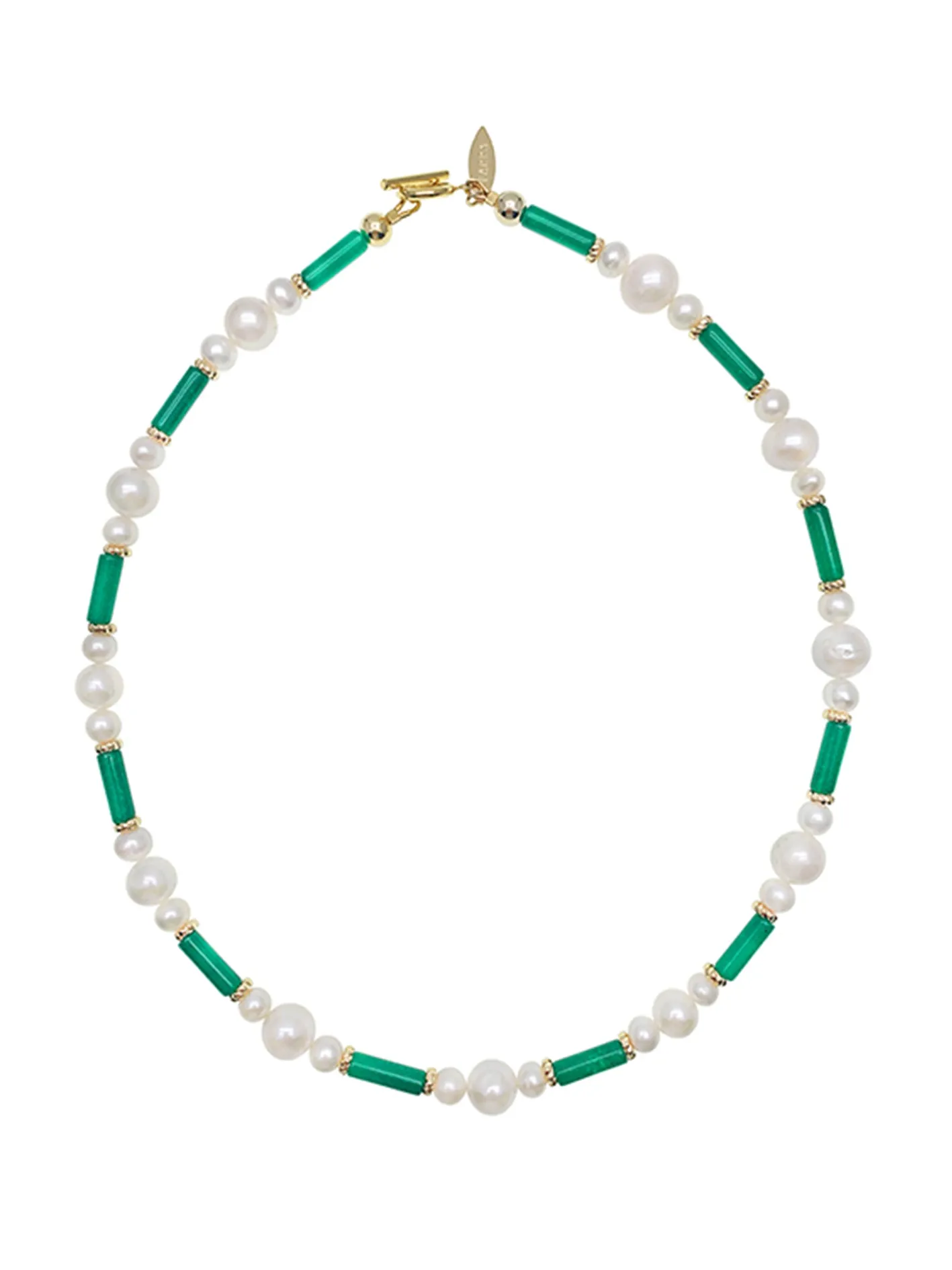 Tube Shaped Green Jade With Freshwater Pearls Necklace HN009