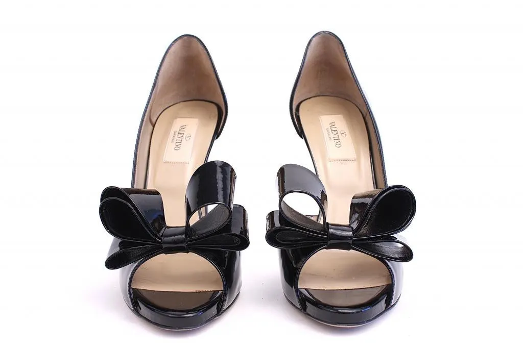 VALENTINO Black Patent Leather Bow Heels w/Box