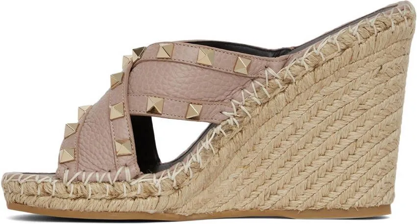 Valentino Garavani Taupe Criss Cross Rockstud Wedge Sandals