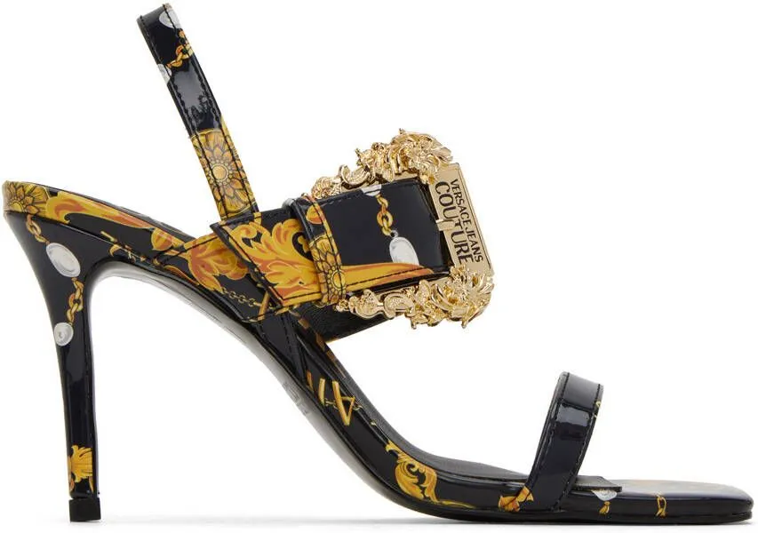 Versace Jeans Couture Black & Gold Emily Baroque Heeled Sandals