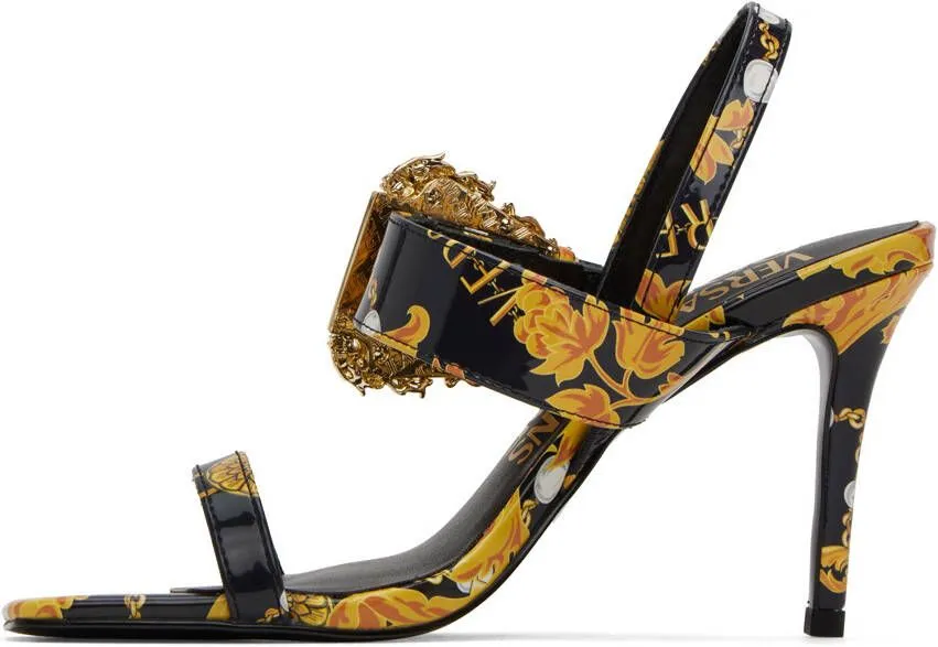 Versace Jeans Couture Black & Gold Emily Baroque Heeled Sandals