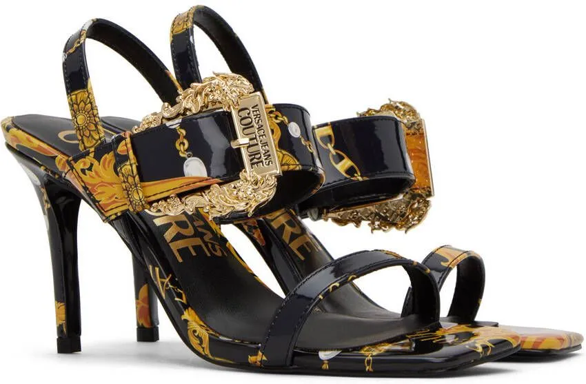 Versace Jeans Couture Black & Gold Emily Baroque Heeled Sandals