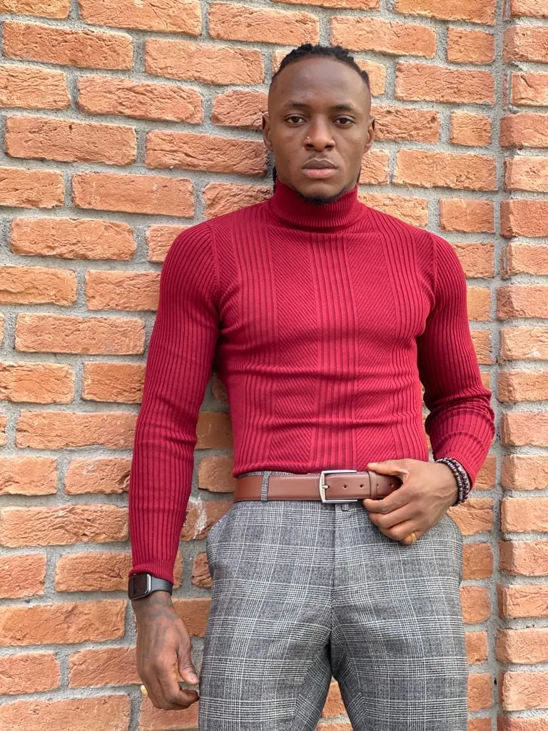 Vince Red Slim Fit Turtleneck Sweater