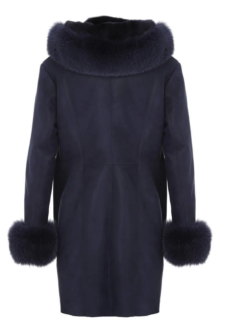 Woman's navy sheep + fox coat maria