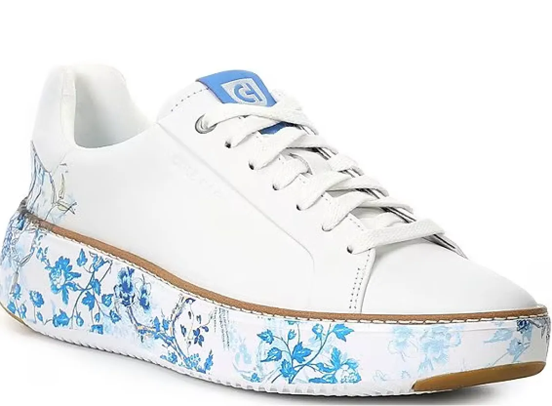 WOMEN'S COLE HAAN GRANDPR TOPSPIN SNEAKER | OPTIC WHITE / BLUE TOILE