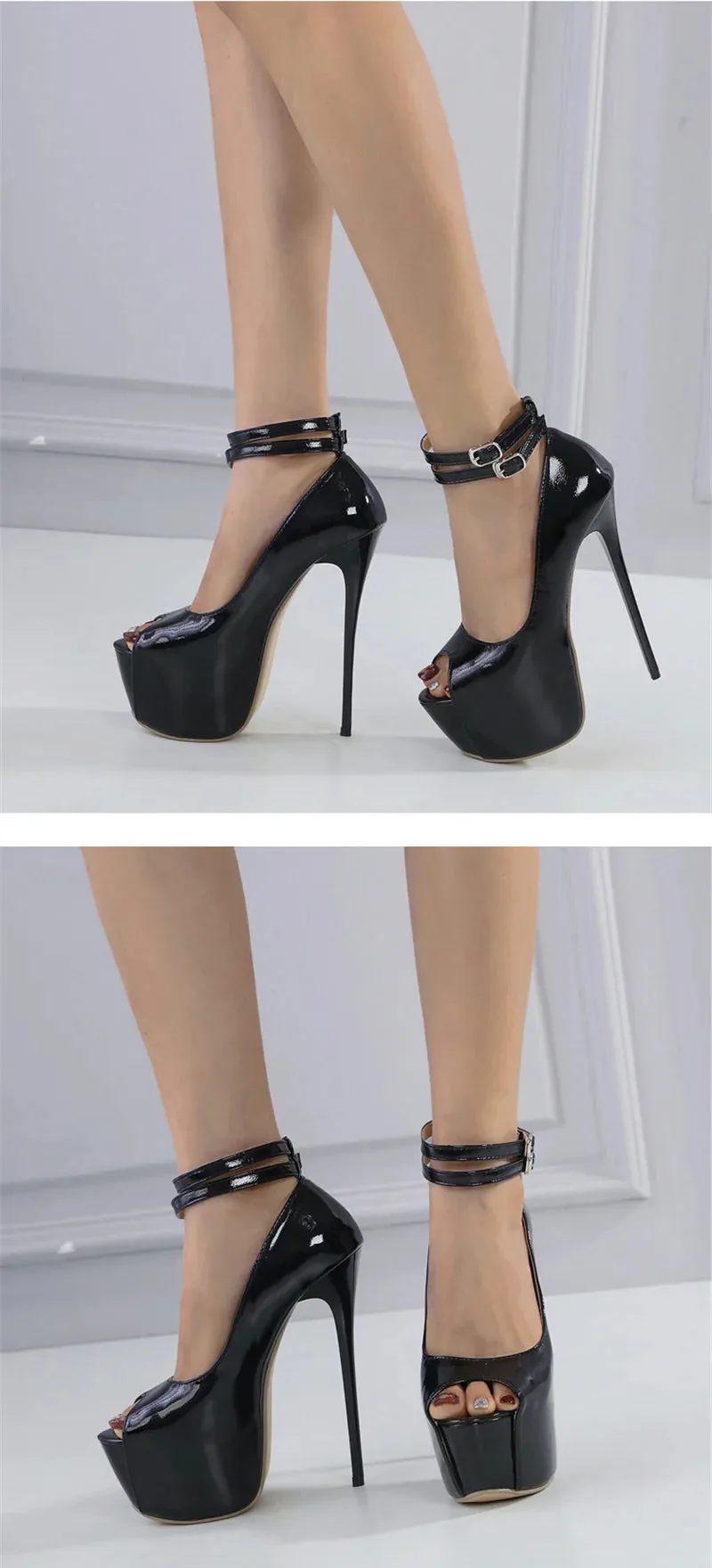 Women's Summer Sexy Peep Toe Double Buckle Strap Hi-Heel Pumps