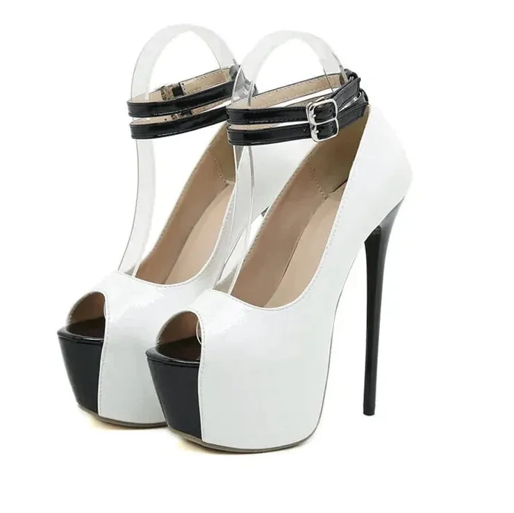 Women's Summer Sexy Peep Toe Double Buckle Strap Hi-Heel Pumps