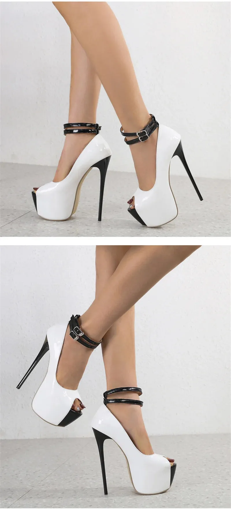 Women's Summer Sexy Peep Toe Double Buckle Strap Hi-Heel Pumps