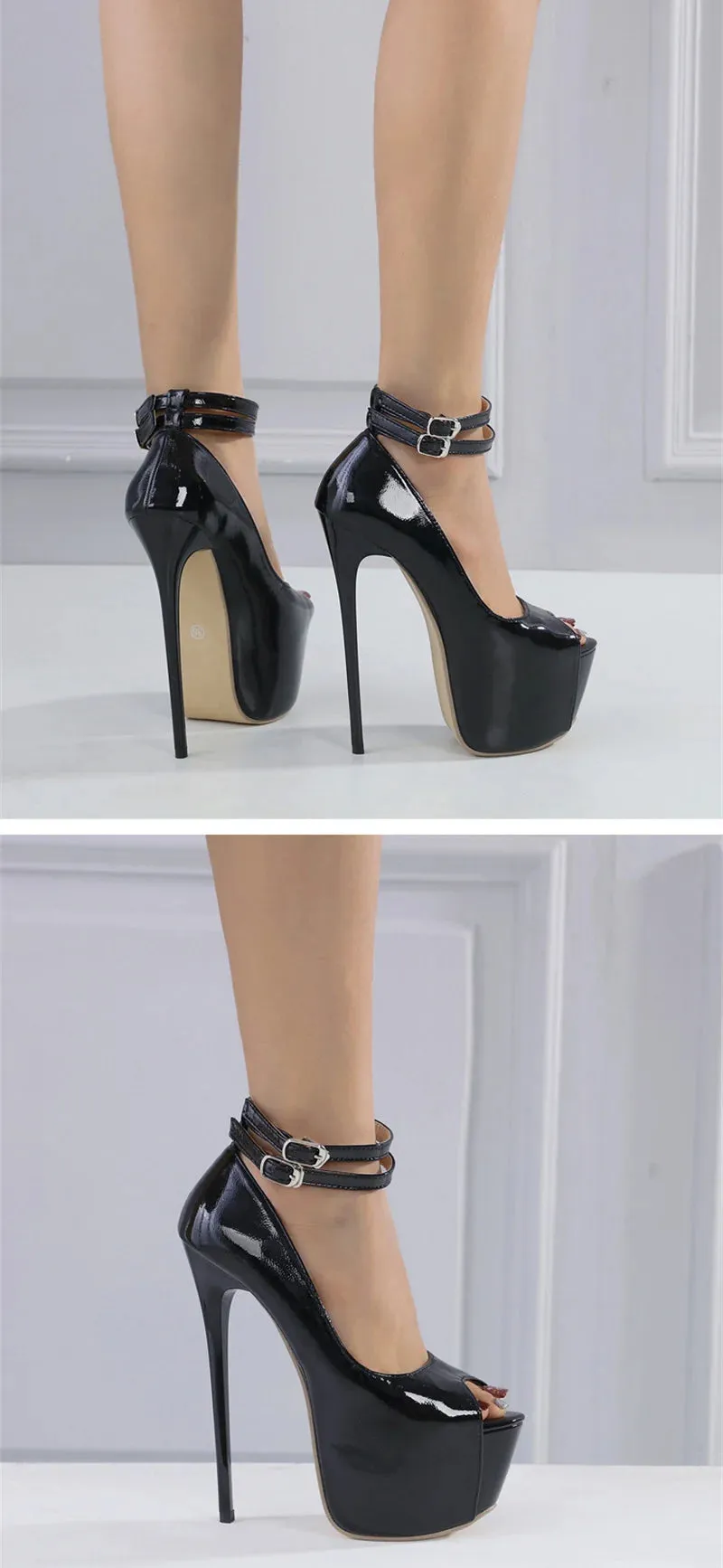 Women's Summer Sexy Peep Toe Double Buckle Strap Hi-Heel Pumps