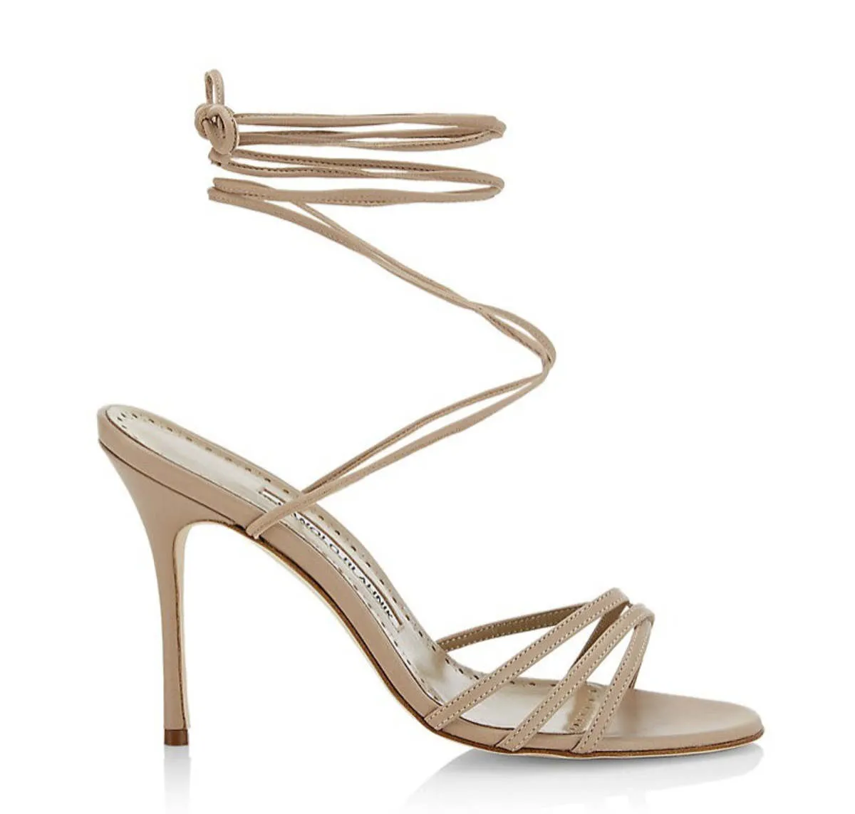 Women's Leva 105MM Leather Wrap Heels Sandals - Cream Nude