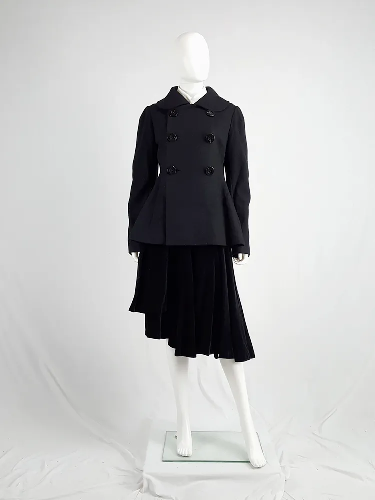 Yohji Yamamoto black double-breasted coat with round collar