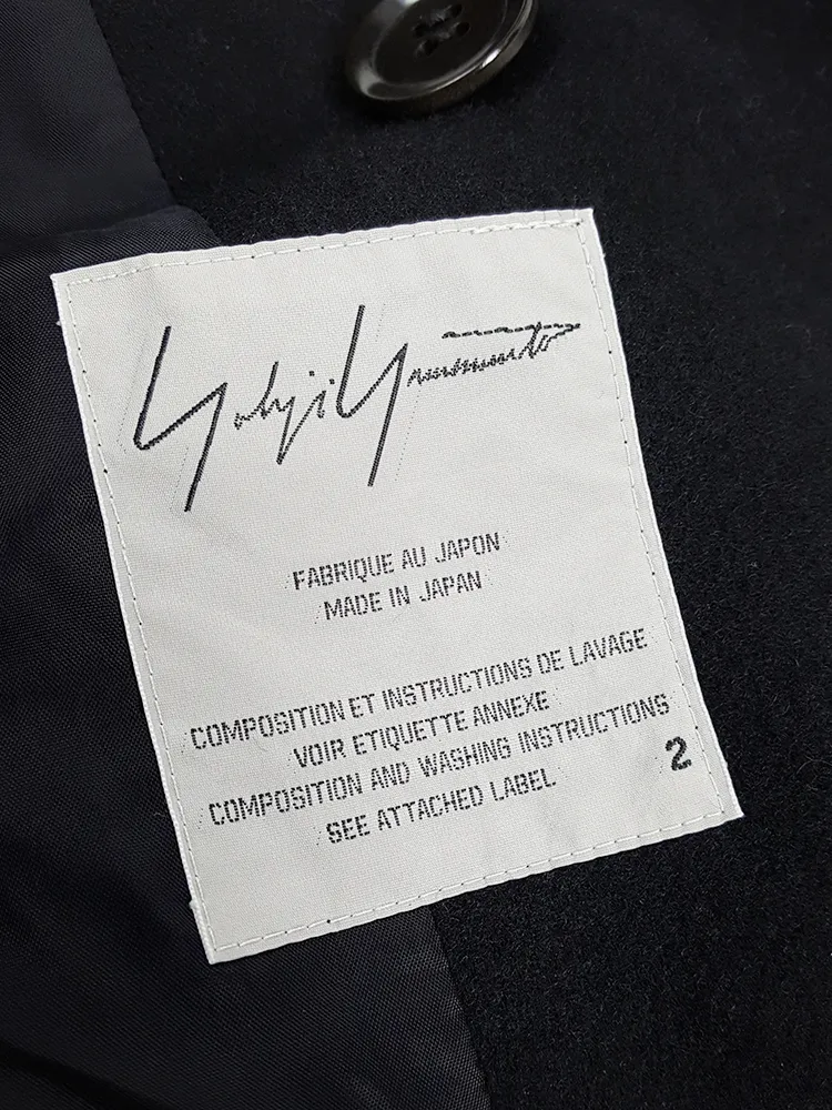 Yohji Yamamoto black double-breasted coat with round collar