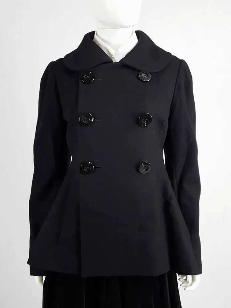 Yohji Yamamoto black double-breasted coat with round collar