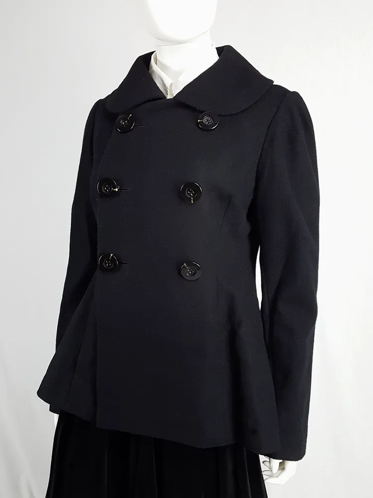 Yohji Yamamoto black double-breasted coat with round collar