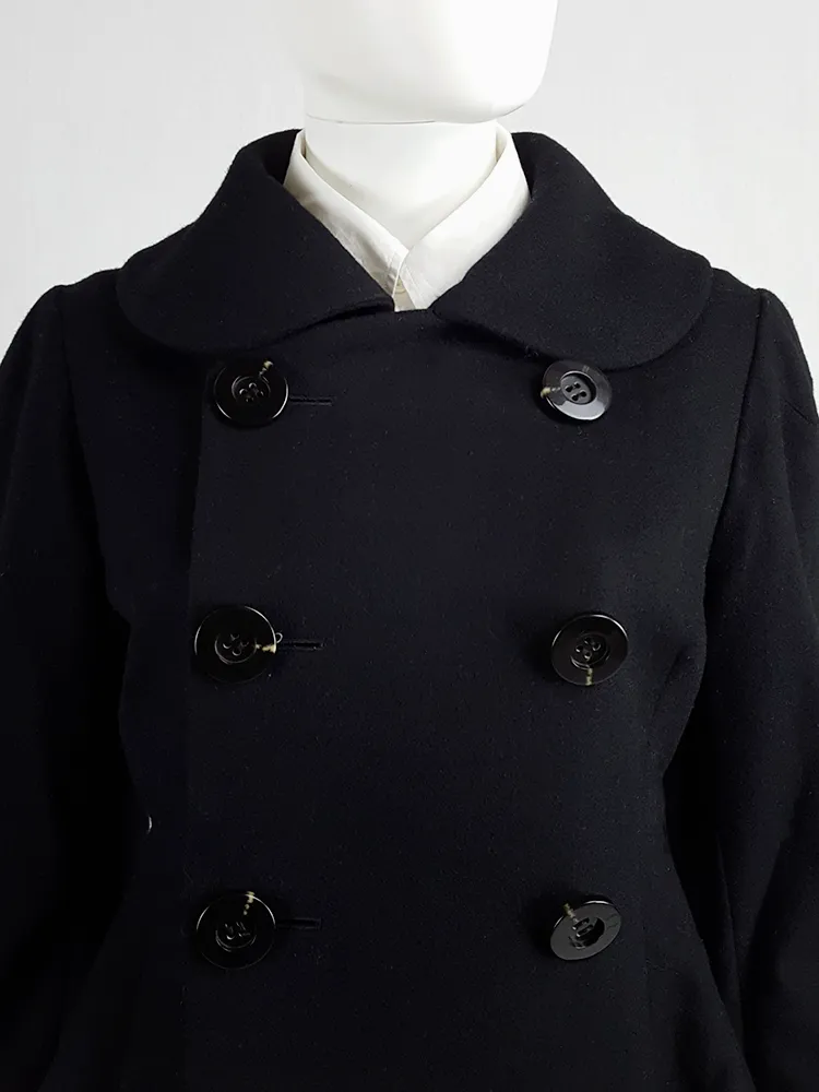 Yohji Yamamoto black double-breasted coat with round collar