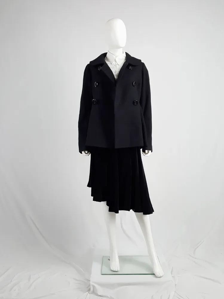 Yohji Yamamoto black double-breasted coat with round collar