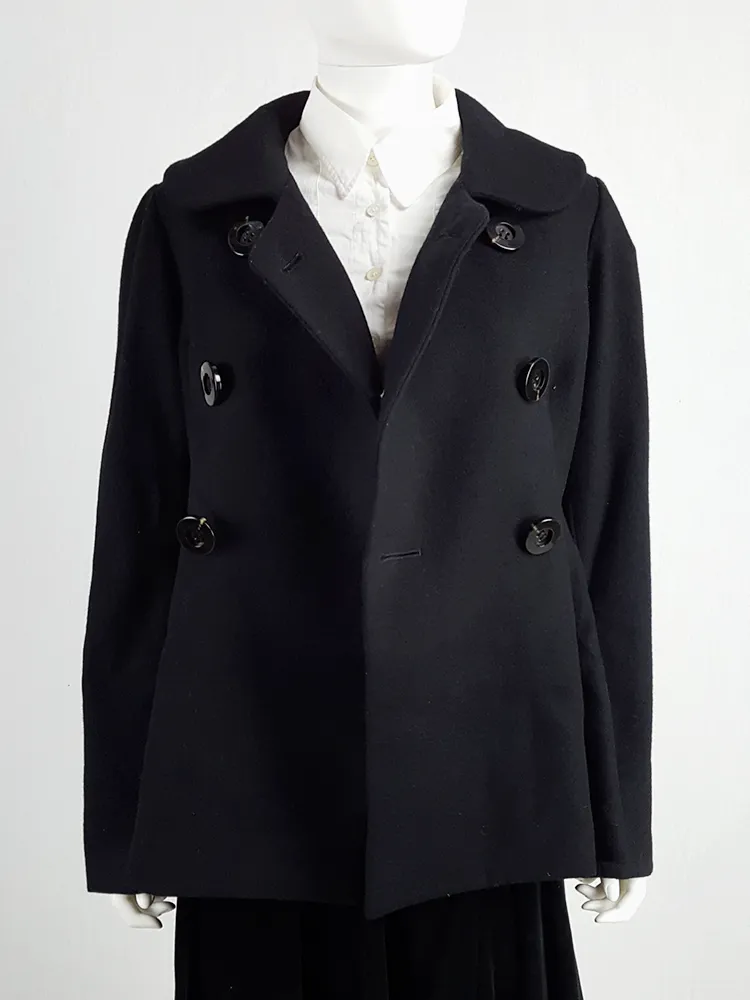 Yohji Yamamoto black double-breasted coat with round collar